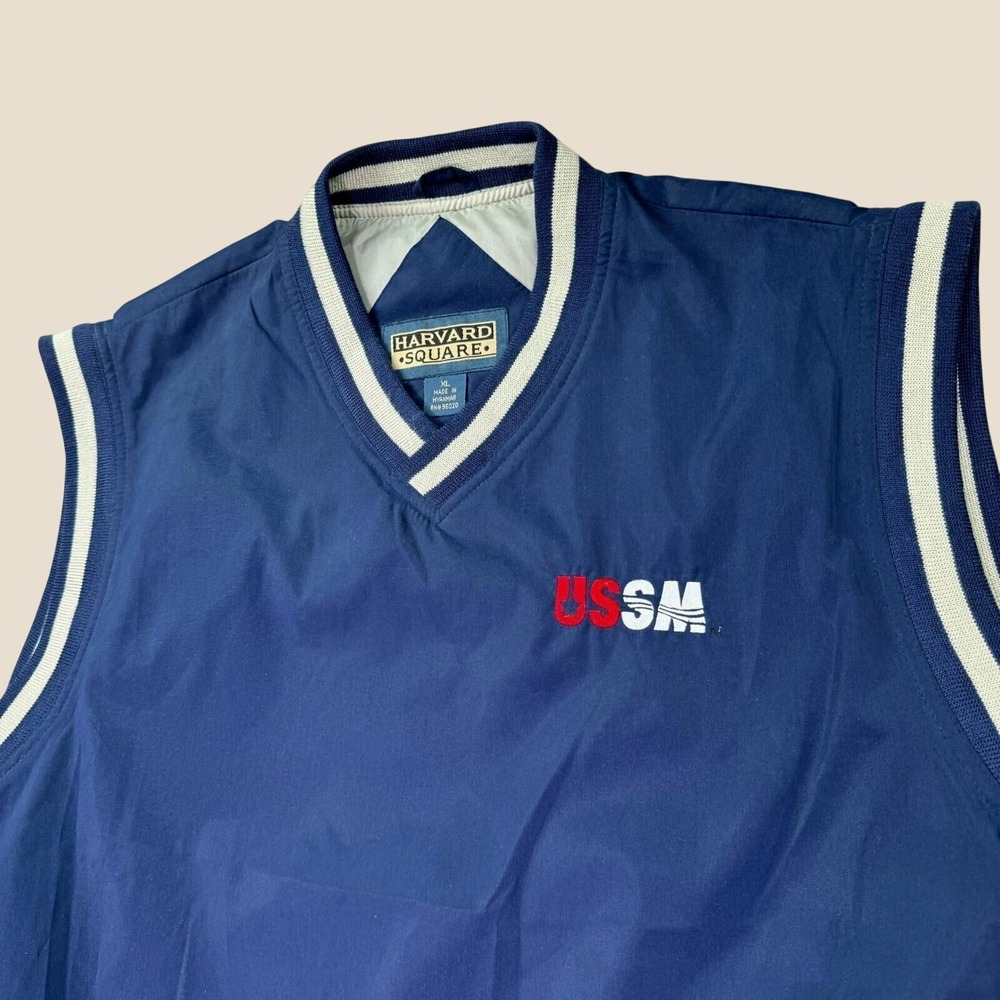 Vintage Harvard Square Golf Vest Mens XL Blue V-Neck Pullover Windbreaker USSM